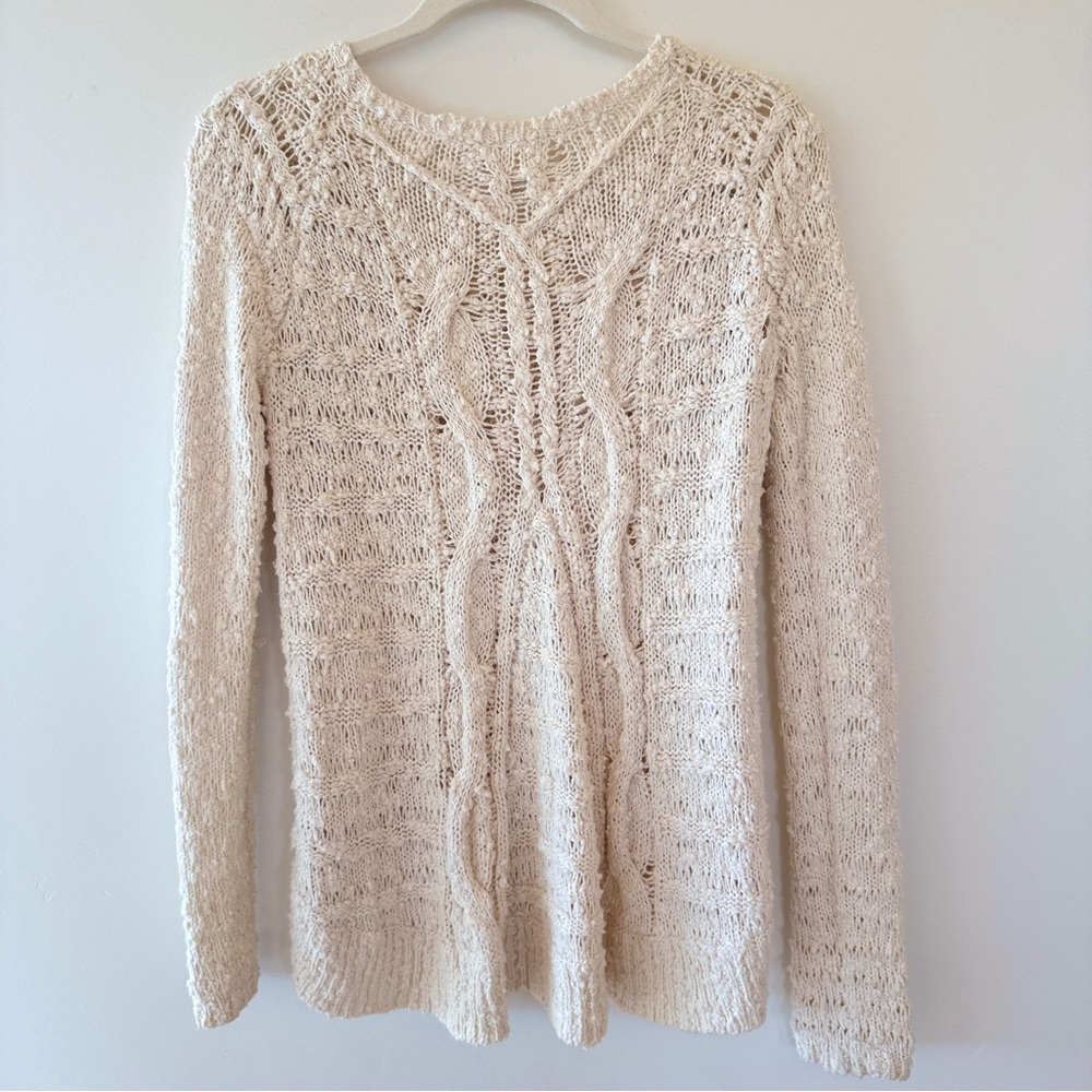 Anthropologie Moth Cream Open Cable Knit Sweater Womens XS - Picture 5 of 10
